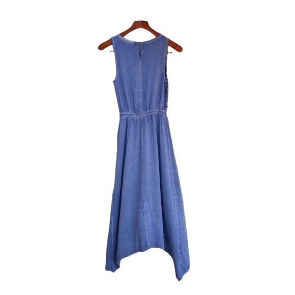 Vtg 90's Kelly Renee Dress Chambray Embroidered Sleeveless SharkBite Maxi Sz S - Picture 4 of 9